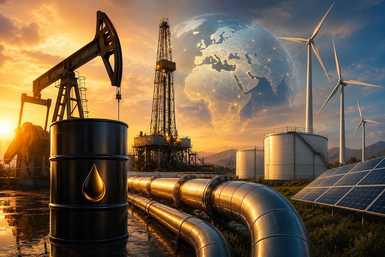 Oil infrastructure and renewable energy sources supporting global energy supply security